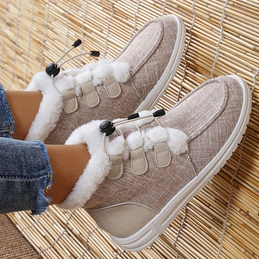 Women's High Top Canvas Shoes, Casual Lace Up Plush Lined Shoes, Comfortable Winter Shoes