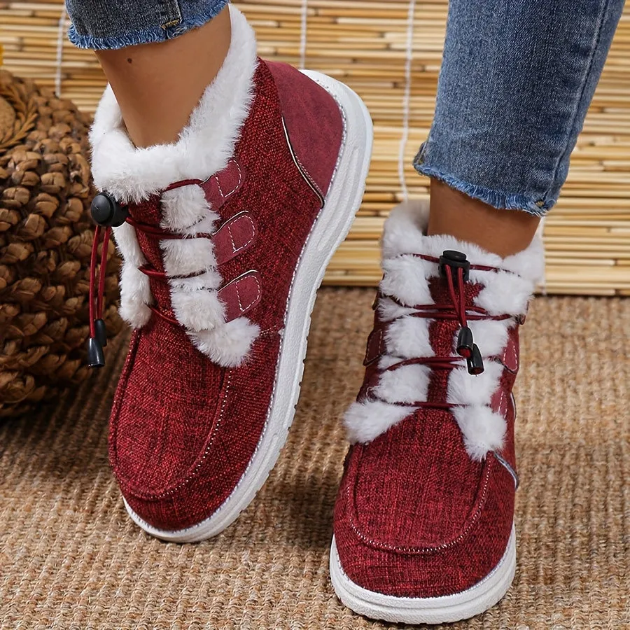 Women's High Top Canvas Shoes, Casual Lace Up Plush Lined Shoes, Comfortable Winter Shoes