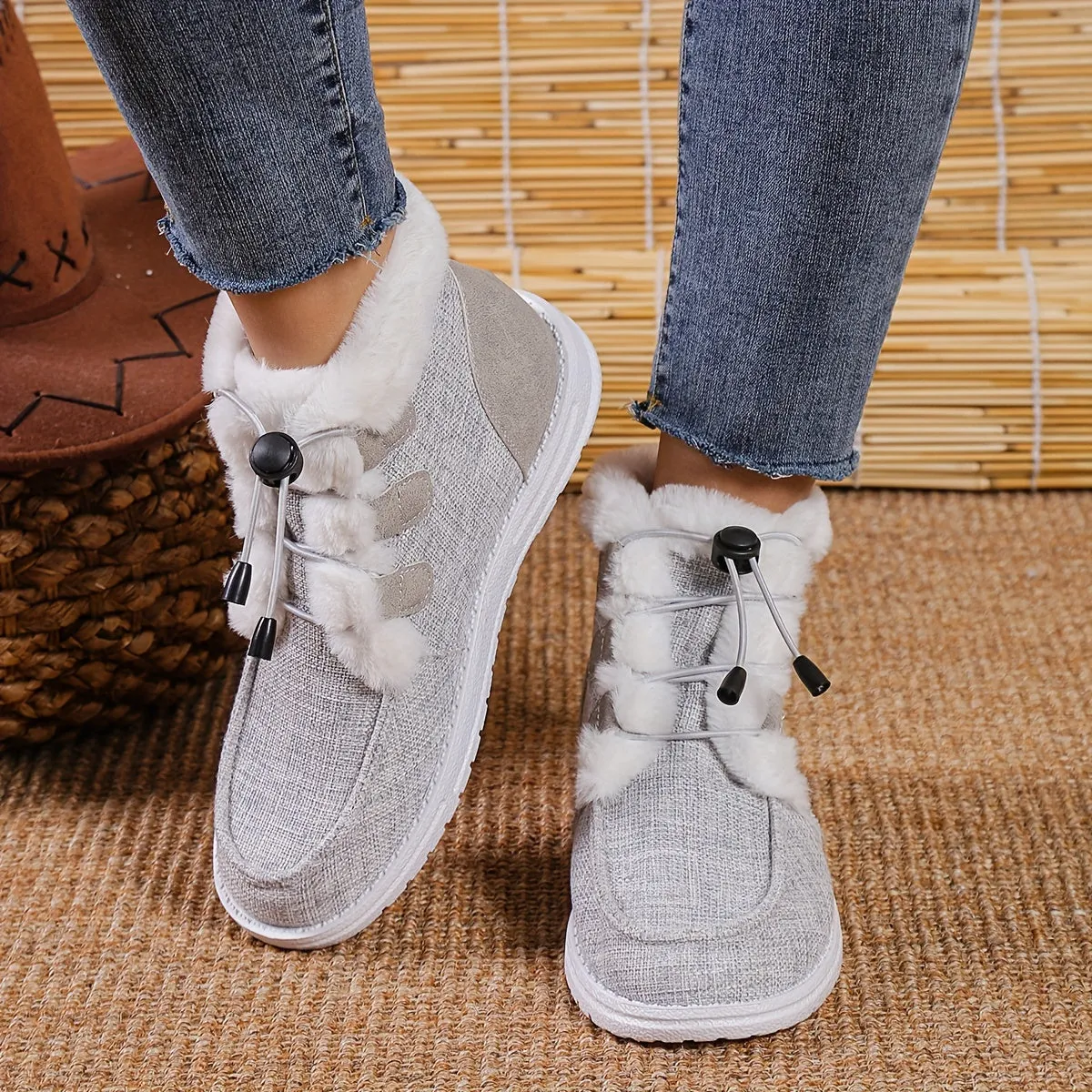 Women's High Top Canvas Shoes, Casual Lace Up Plush Lined Shoes, Comfortable Winter Shoes