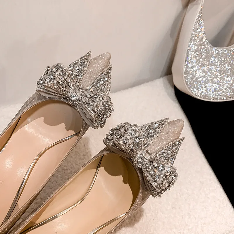 Women's Rhinestone Bow High Heels