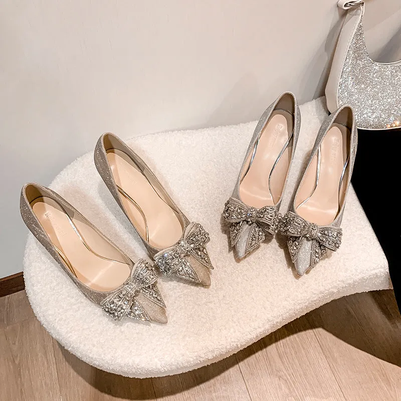 Women's Rhinestone Bow High Heels